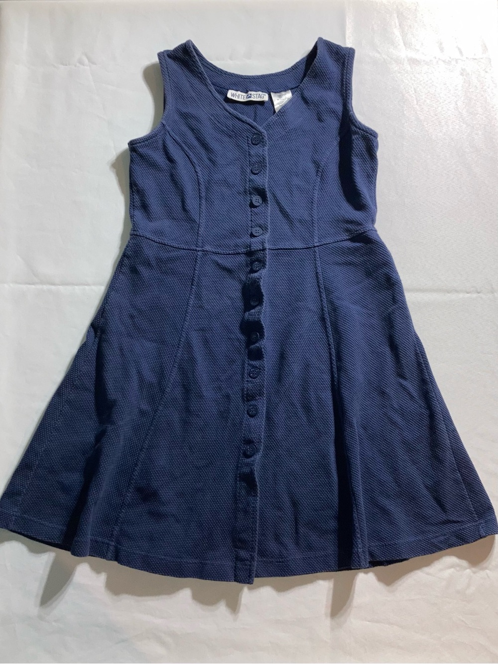 White Stag Navy Textured Sleeveless Button-Front Mini Dress
